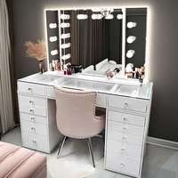 Coiffeuse moderne en bois massif blanc avec miroir éclairé et réglable pour chambre à coucher et mobilier contemporain