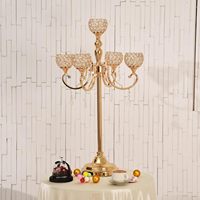 Candélabres dorés à 5 bras pour décorations de mariage, centres de table, chandeliers en métal avec support de lustre orné de perles de cristal