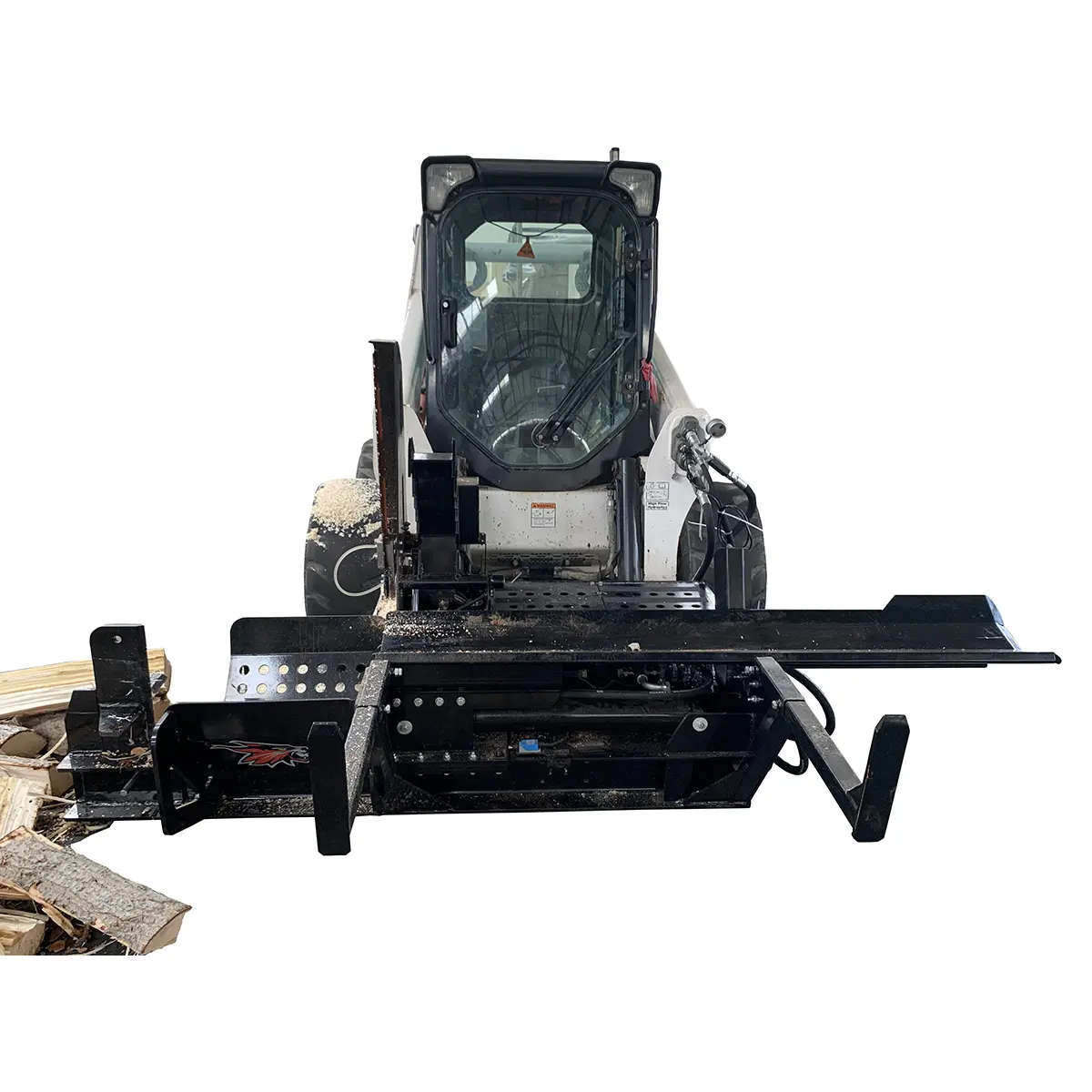 Excavator firewood processor with saw and splitting