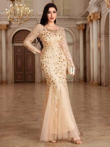 Ohsisa 2025 Nuovo Abito <span class=keywords><strong>da</strong></span> Sera Primaverile con Paillettes in Rete, Maniche Lunghe, Collo Tondo, Cerniera Posteriore, Coda di <span class=keywords><strong>Pesce</strong></span>, <span class=keywords><strong>Vestito</strong></span> Lungo <span class=keywords><strong>da</strong></span> Donna - Product Image 2