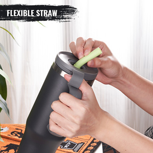 32oz Handle Stainless Steel Tumbler Cup Holder Friendly <b>Double</b> <b>Wall</b> Vacuum Insulated Leak Proof Straw Travel <b>Mug</b> BPA Free - Product Image 2