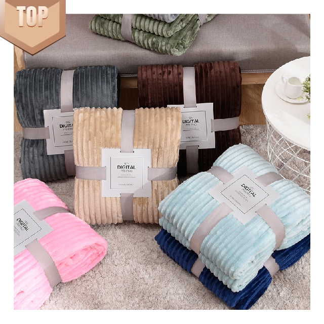 Warm luxury custom wholesale home textiles soft cozy Stripe fluffy bed Fleece other blankets throws for winter double bed sofa