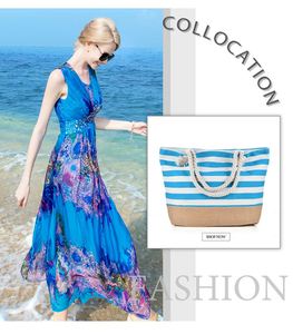 BESTELLA Brand Portable <b>Large</b> Capacity Blue Striped Canvas <b>Beach</b> Tote <b>Bag</b> Custom Logo Wholesale High Quantity Waterproof - Product Image 5