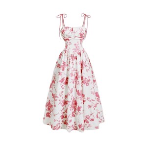 Abito da <span class=keywords><strong>donna</strong></span> vintage senza colletto con stampa floreale, scollo all'americana, vita alta, linea ad A, per feste estive, homecoming e <span class=keywords><strong>laurea</strong></span> - Product Image 5