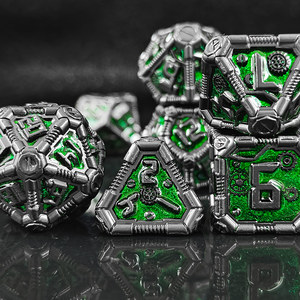 Ensemble <span class=keywords><strong>de</strong></span> dés polyédriques en alliage <span class=keywords><strong>de</strong></span> zinc massif, peints à la main, style cyberpunk, émail vert, pour jeux <span class=keywords><strong>de</strong></span> rô<span class=keywords><strong>le</strong></span> (Dungeons & Dragons) - Product Image 2
