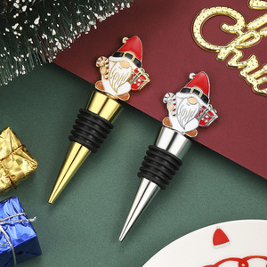 Bouchons de bouteille de vin Père Noël en alliage de zinc or et argent, scellés pour bouteilles de Noël, pour cadeau de fêtes - Product Image 2