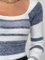 Suéter de Punto para Mujer, Estilo Moderno 2026, Cuello Redondo, Manga Larga, Diseño a Rayas con Bloques de Color, Otoño-Invierno