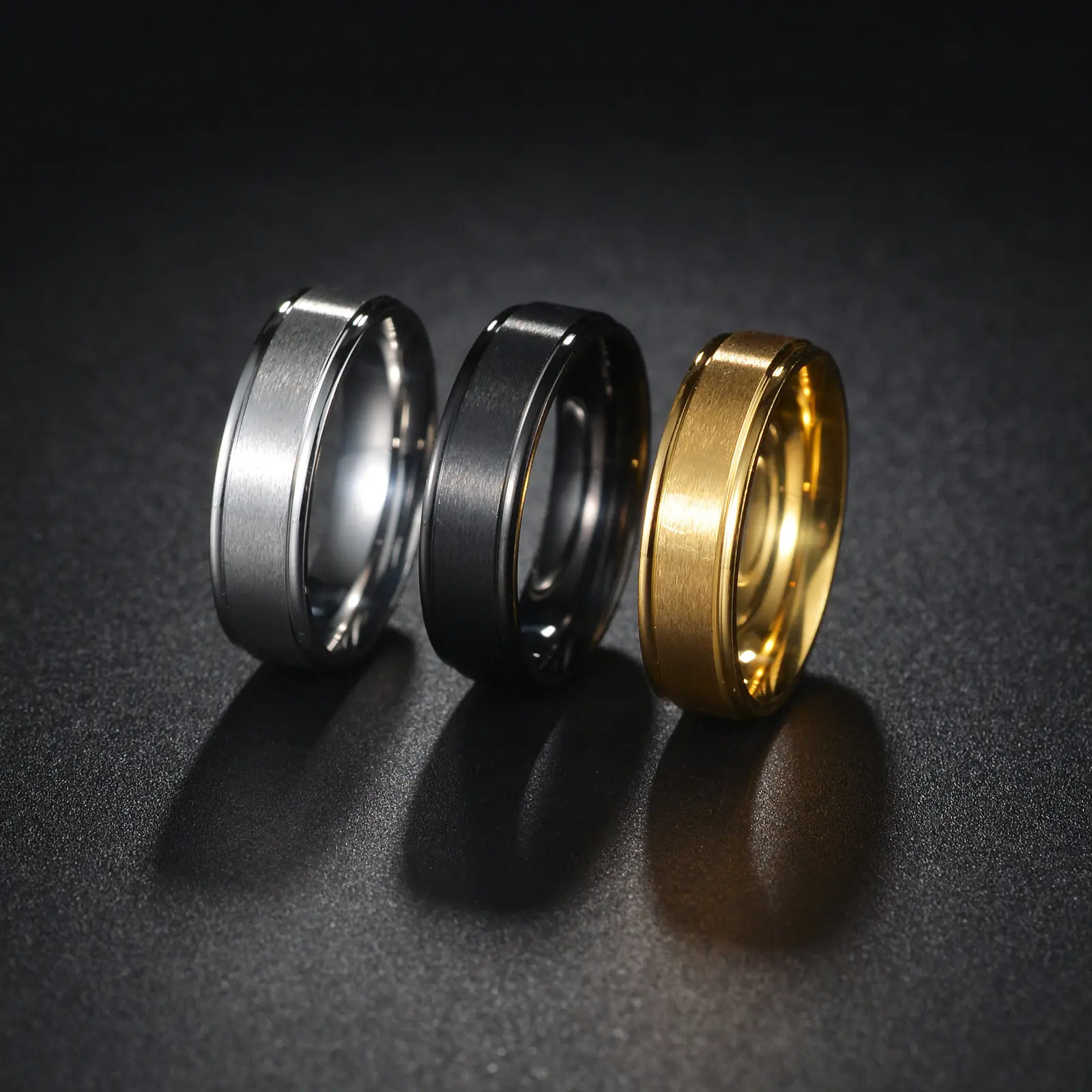 Anillos De Hombre Acero Inoxidable Anillo De Acero Inoxidable 8 MM Compromiso Color Oro Plata Conjuntos De Anillos Clásicos Joyería Para Fiesta