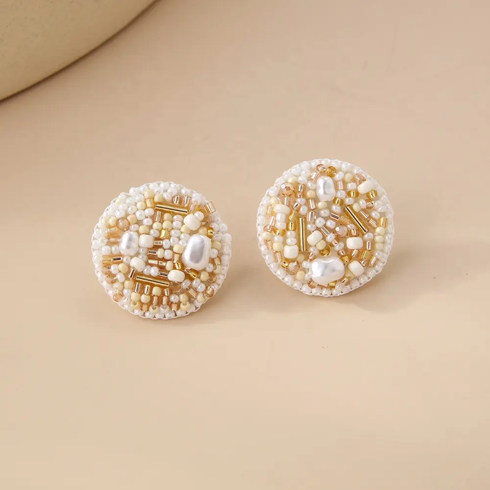Bohemia Seed Beads Cluster Stud Earrings Colorful Handmade glass Beads Beaded Ball Sharp Stud Earring