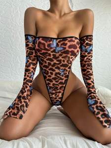 Body <span class=keywords><strong>sexy</strong></span> transparent pour femmes 066T, <span class=keywords><strong>lingerie</strong></span> <span class=keywords><strong>sexy</strong></span> en dentelle <span class=keywords><strong>et</strong></span> papillon, léopard, <span class=keywords><strong>lingerie</strong></span> élégante avec gants - Product Image 3