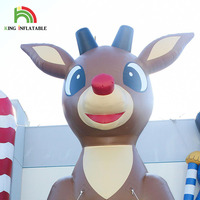 Cerf géant gonflable à nez rouge, dessin animé, décoration de cour extérieure, Arty, evénement publicitaire, décoration de noël