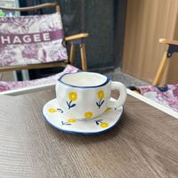 Tasses à café en céramique classiques faites à la main de 300 ml avec soucoupe irrégulière, ensemble de thé de l'après-midi, mug pour couple, cadeau