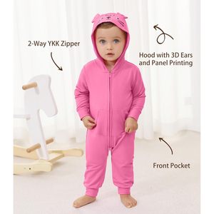 Mono con capucha unisex para bebé, de manga larga, con cremallera, de algodón, de una pieza, para uso diario. - Product Image 4