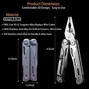 Multitool avec verrouillage de sécurité 440A Pince en acier inoxydable <span class=keywords><strong>Outil</strong></span> de poche Coupe-fil et ciseaux à ressort pour l'extérieur - Product Image 6