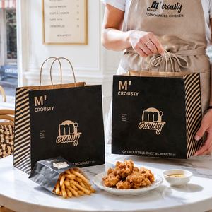 Sacs à emporter en papier kraft écologiques imprimés sur mesure avec poignée torsadée pour l'emballage de pâtes de restaurant - Product Image 4