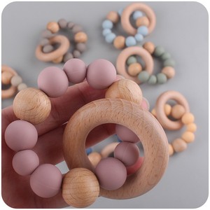 Bracelet de dentition personnalisable en bois de hêtre avec perles en silicone, accessoires cadeau de <span class=keywords><strong>naissance</strong></span> pour jouet de dentition DIY - Vente chaude - Product Image 2