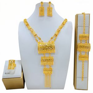 Gold Plated Dubai Jewelry <b>Set</b> Necklace Earrings Ring <b>Bracelet</b> Women Ethnic Wedding Fashion 22k Gold Plated Tassel Style - Product Image 5