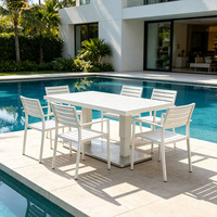 Mesa de Comedor de Altura Ajustable Hidráulica de Aluminio para Jardín, Terraza, Balcón, Hotel o Villa