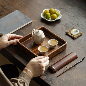 Walnut Wood Square <b>Tea</b> <b>Tray</b> Solid Wood Varnished Finish Multifunction Home Use Chinese Retro Dry Brewing Storage <b>Tray</b> - Product Image 2