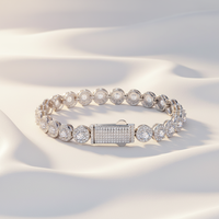 Chaîne cubaine Miami en argent sterling S925 avec moissanite incolore taille brillant 7 mm, halo épais et cluster éclatant, style streetwear bling-bling