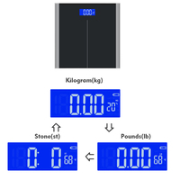 EB8004 Báscula Digital Doméstica de Vidrio Templado con Retroiluminación LCD de 28x28 cm, Precisión de 100 g, Capacidad de 180 kg, Certificaciones BSCI, CE, ROHS e ISO9001