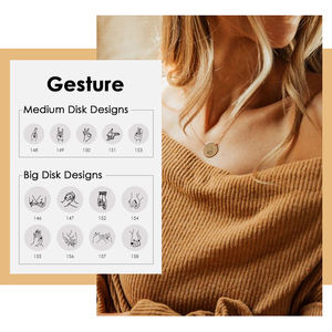 Collier personnalisé en acier inoxydable avec pendentif disque de 13 mm gravé, symbole gestuel : Croix, Doigt en l'air, <span class=keywords><strong>Okay</strong></span>, Shaka, Nope, High Five - Product Image 1