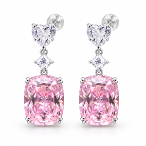Orecchini pendenti a forma di cuore rosa per donna, gioielli geometrici alla moda Sweet Princess - Product Image 1