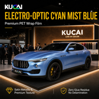 Film Bungkus Mobil Vinyl Klasik Seri Cat Pabrik Elektro-optik Cyan Mist Blue Dry Installation PET PVC Desain Auto Wrap