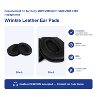 Coussinets de remplacement effet peau froissée compatibles avec les casques MDR-Z600 Z900 V600 V900 V900HD 7509 7509HD