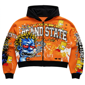 Custom Cartoon Digital Print Zip-Up Hoodie Men's Streetwear Oversized <b>Fleece</b> Hooded Sweatshirt <b>Orange</b> - Product Image 1