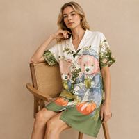 Pyjama d'été pour femmes à manches courtes imprimé dessin animé, robe de nuit ample et mignonne