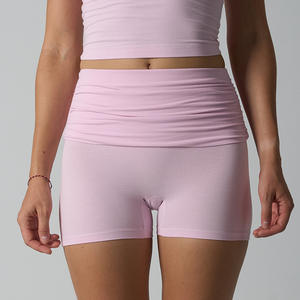Shorts de Algodón de Cintura Alta para Mujer, Pantalones de Yoga Ajustados y Plegables, Alta Elasticidad, Diseño de Cinco Puntos para Deportes y Fitness - Product Image 4