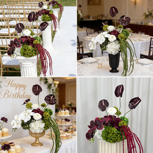 Sfere floreali bordeaux e verdi sono adatte per decorazioni floreali di lusso per centrotavola di matrimoni. - Product Image 2