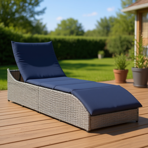 Tumbona Plegable de Ratán PE Gris con Cojín, Muebles de Exterior para Patio - Product Image 2