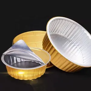Golden Aluminium Foil Bowls Tin Foil Box Disposable Round BBQ With Lid Takeaway Bento Lunch Container