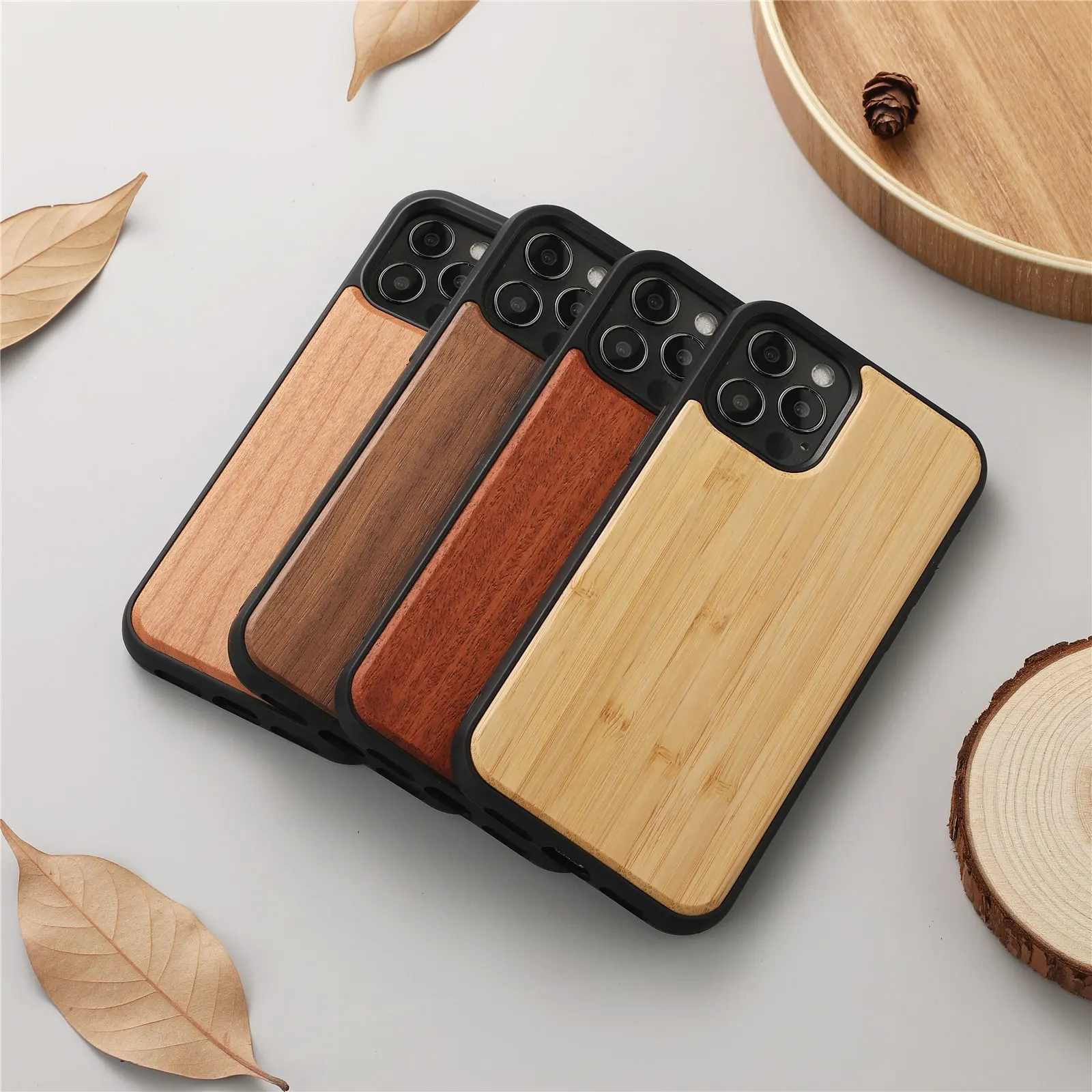 Wholesale Shockproof TPU Back Cover Case Genuine Wood Phone Case Natural Wooden Mobile Phone Case for iPhone 11/12/13/14
