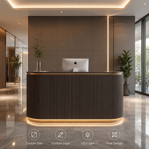 Bancone Reception Curvo Scanalato per Salone di Bellezza, in MDF Bianco con Retroilluminazione a LED e Logo Personalizzato Inciso - Product Image 3