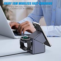 Multifunctionele 15W opvouwbare draadloze telefoonoplader 3-in-1 oplaadstation met klok voor iPhone, Apple Watch, AirPods en Samsung telefoons