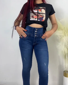 Trainer interno Fajas per la <span class=keywords><strong>vita</strong></span> da donna-glutlift pantaloni Skinny <span class=keywords><strong>Jeans</strong></span> semplici da donna a <span class=keywords><strong>vita</strong></span> alta tinta unita in Denim a maglia dritta - Product Image 3