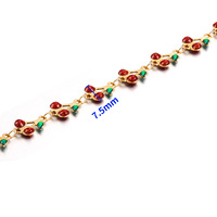 Chaîne PVD plaquée or 18 carats en acier inoxydable avec émail couleur cerise et paillettes pour la fabrication de bijoux DIY