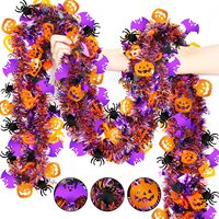 Guirlande de 2 m pour Halloween avec citrouille orange, araignée noire, chauve-souris violette, guirlande torsadée métallique pour décoration de fête intérieure et extérieure