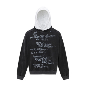 Sweat-shirts à capuche en coton épais de haute qualité pour fabricants, en molleton bouclette, avec impression de lettres graffiti et empiècements - Product Image 1