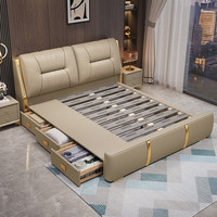 Lit plateforme moderne de luxe JUNYUHAO avec éclairage LED intégré, revêtement en cuir, mousse haute densité, cadre en pin, tailles Queen/King pour chambre à coucher