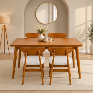 Modern Wood Dining Room Set <b>4</b> Piece Midcentury Style Solid Back <b>Chairs</b> with Padded Seats for Home Dining - Product Image 1