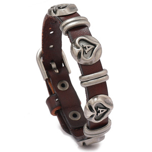 Bijoux à la mode hommes femmes cuir marron tressé as de pique <span class=keywords><strong>Bracelet</strong></span> Punk Poker bêche un fermoir homme <span class=keywords><strong>Bracelet</strong></span> breloques réglable - Product Image 2