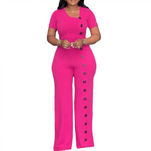 S10893 <span class=keywords><strong>Mono</strong></span> de pierna ancha con escote asimétrico para mujer con detalle de botón Diseño de cintura de estilo europeo y americano - Product Image 6