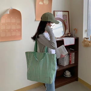 Borsa Tote in Cotone Premium a Righe, Doppio Manico, Grande Capacità, Casual, con Stampa Personalizzata, Borsa a Tracolla in Tela - Product Image 1