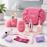 OEM ODM Kit de beauté en silicone, comprenant pinceaux et houppettes de maquillage, sacs de rangement, boîte cadeau personnalisée, collection d'accessoires de maquillage et de soins de la peau Ice