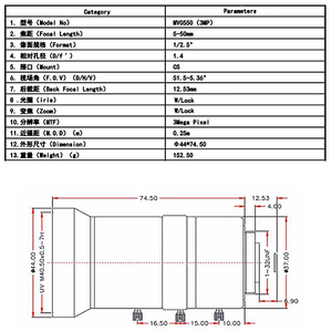 Objectif de caméra de sécurité CCTV 5-50 mm <span class=keywords><strong>3</strong></span> mégapixels 1/<span class=keywords><strong>2</strong></span>,7 pouce F1,4 monture CS pour caméra CCTV Objectif zoom manuel en verre - Product Image 6