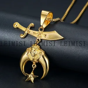 Stainless Steel Non Tarnish Masonic Jewelry Water Proof Stainless Steel Gold Mason Masonic Moon Symbol Charms Pendant Necklace